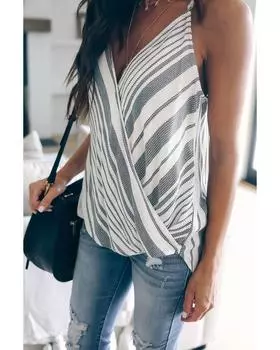 Azura Exchange Draped Striped Tank Top 2XL серый