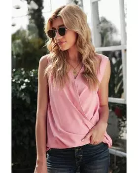 Azura Exchange Draped V Neck Tank Top 2XL розовый