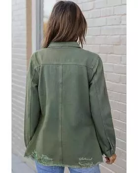 Azura Exchange Джинсовая куртка с потертостями 2XL зелёный