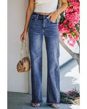 Azura Exchange Джинсы прямого покроя с необработанным краем S синий