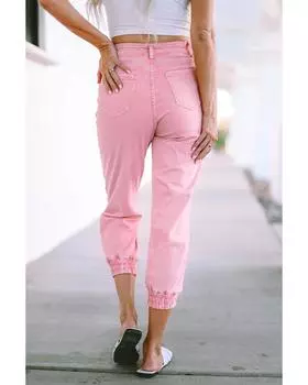 Azura Exchange Джинсы с эластичными манжетами, обработанные кислотной стиркой 14 US розовый