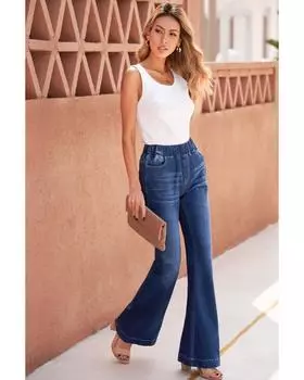 Azura Exchange Джинсы-клеш с эластичной талией M синий