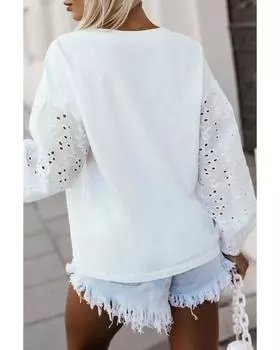 Azura Exchange Embroidered Patchwork Puff Sleeve Blouse M белый