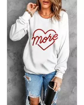 Azura Exchange Embroidered Pullover Sweatshirt with Heart Shaped Details XL бежевый