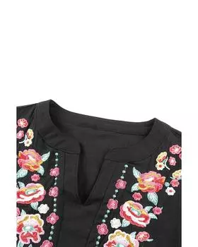 Блузка Azura Exchange с вышитыми воланами и рукавами-фонариками S чёрный