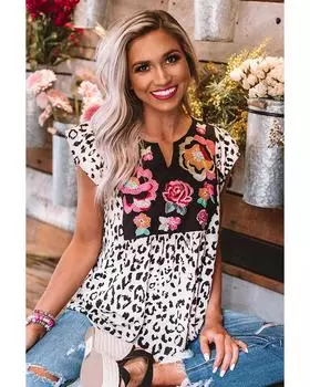 Azura Exchange Embroidered Shift Top M леопардовый