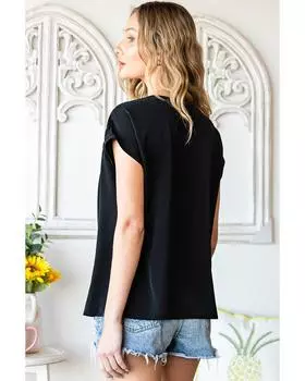 Azura Exchange Вышитая блузка с коротким рукавом M чёрный