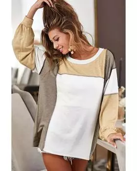 Azura Exchange Топ в стиле пэчворк с открытыми швами и цветными блоками S хаки