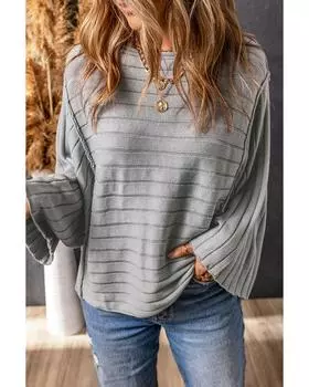 Azura Exchange Exposed Seam Ribbed Knit Dolman Top L серый