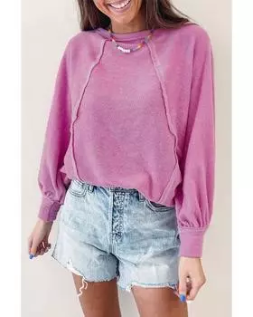 Azura Exchange Махровый пуловер с открытым швом XL розовый