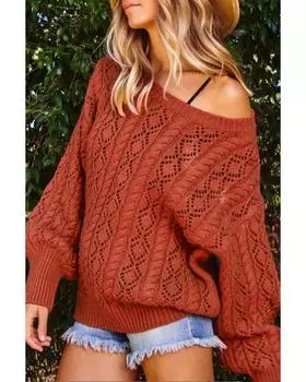 Azura Exchange Exquisite Knitted Puff Sleeve Sweater S оранжевый
