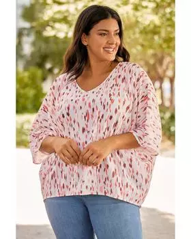 Azura Exchange Блузка больших размеров с эффектным принтом и рукавами «летучая мышь» 3X розовый