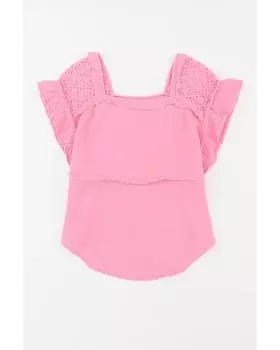 Azura Exchange Блузка с кружевом в стиле пэчворк с потертостями и складками L розовый