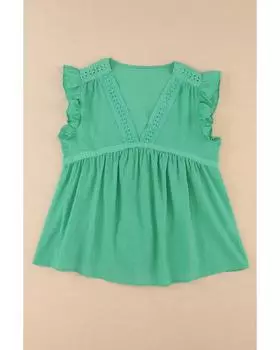 Azura Exchange Eyelet V Neckline Ruffle Swiss Dot Top XL зелёный