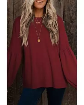 Azura Exchange Faux Knit Jacquard Puffy Long Sleeve Top S рубиновый