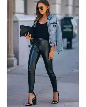 Azura Exchange Леггинсы из искусственной кожи с высокой талией XL чёрный