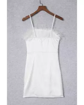 Azura Exchange Мини-платье без бретелек с отделкой из перьев L белый