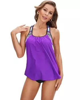 Azura Exchange Фиолетовый купальник танкини с глубоким вырезом и глубоким вырезом S ярко-розовый