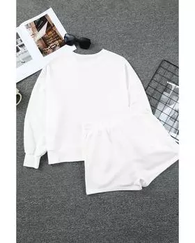 Azura Exchange Flocking Graphic Pullover Sweatshirt and Shorts Set S белый