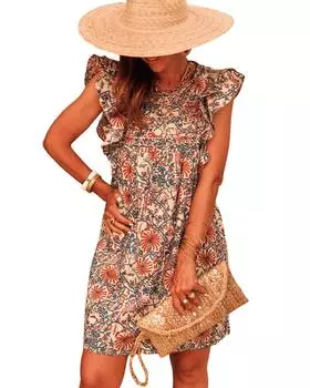 Azura Exchange Floral Flutter Sleeve Mini Dress XL белый