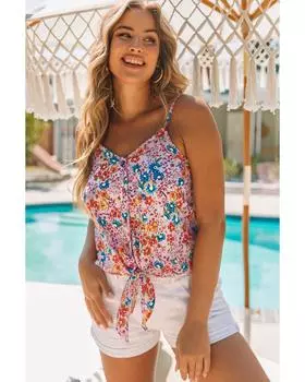 Azura Exchange Floral Knot Front Tank Top with Spaghetti Straps XL разноцветный