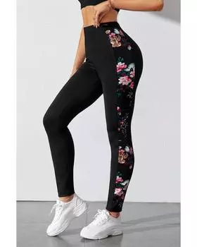 Azura Exchange Floral Patch High Waist Leggings L чёрный