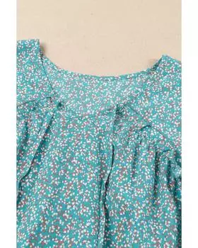 Azura Exchange Блузка с цветочным принтом и завязками S небесно-голубой