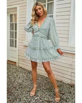 Azura Exchange Floral Ruffle Open Back Dress S зелёный