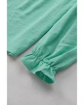 Azura Exchange Flounce Sleeve Square Neck Button-Up Shirt S зелёный