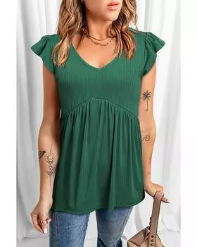 Azura Exchange Flounce Sleeve V Neck Babydoll Top M зелёный