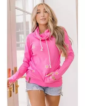 Azura Exchange Flower Embroidered Cowl Neck Sweatshirt M розовый