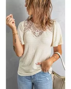 Azura Exchange Flutter Sleeve Crochet Top M абрикосовый