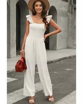 Azura Exchange Комбинезон с широкими штанинами и рукавами-крылышками S абрикосовый