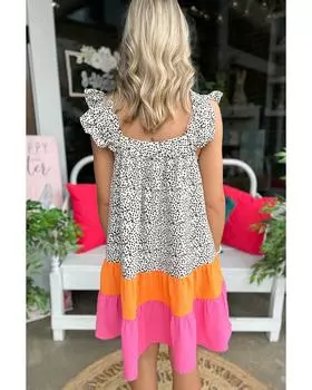 Azura Exchange Flutter Sleeve Square Neck Mini Dress M леопардовый