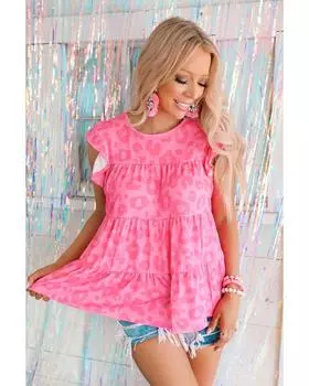 Azura Exchange Flutter Sleeve Tiered Tank Top L леопардовый