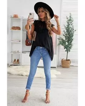 Azura Exchange Frilled Detail Tulle Tank Top M чёрный