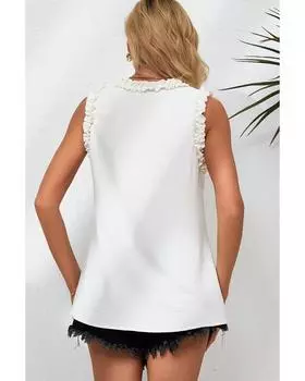 Azura Exchange Frilled Trim V Neck Tank Top XL бежевый