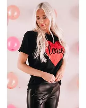 Azura Exchange Футболка с блестящим принтом в форме сердца 2XL чёрный