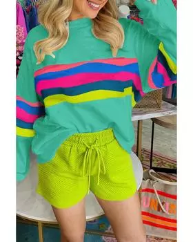 Azura Exchange Футболка с длинным рукавом в зеленую цветную полоску M зелёный