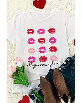 Azura Exchange Футболка с графическим принтом «Поцелуи ко Дню святого Валентина» XL белый