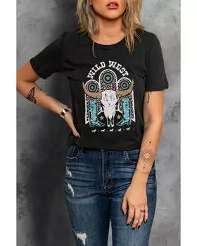 Azura Exchange Футболка с графическим принтом Steer Skull M чёрный