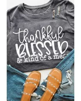 Azura Exchange Футболка с круглым вырезом и графическим принтом BLESSED S серый