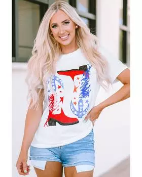 Azura Exchange Футболка с пайетками и рисунком ботинок в виде американского флага M белый