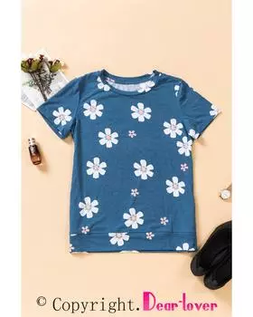 Azura Exchange Футболка с синим цветочным узором M синий