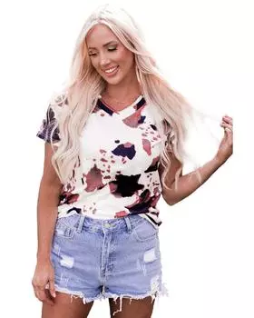 Azura Exchange Футболка с V-образным вырезом и узорчатым принтом S белый