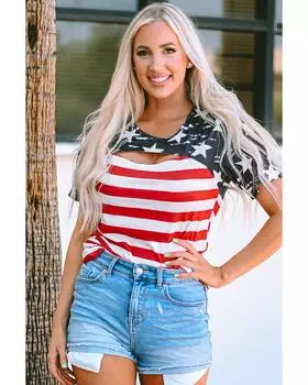 Azura Exchange Футболка с вырезом в виде американского флага L чёрный