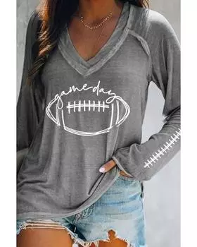 Azura Exchange Game Day Soccer Graphic Print Long Sleeve Top M серый