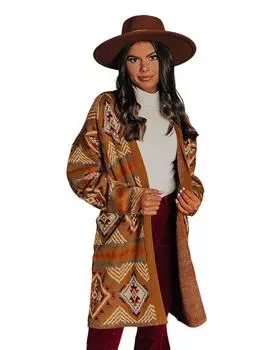 Azura Exchange Geometric Knit Open Front Cardigan S коричневый