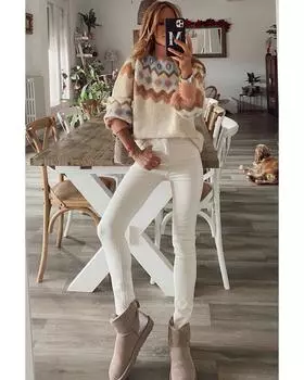 Azura Exchange Свитер с высоким воротом и геометрическим узором в рубчик M хаки