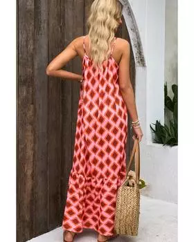 Azura Exchange Платье макси свободного кроя с геометрическим принтом L красный